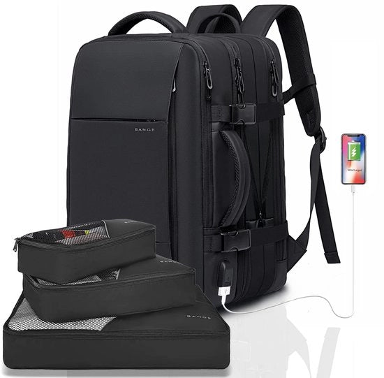 Rucksack Convertibile, Borsa a Cesti, Impermeabile, Adatta per Laptop da 17,3 Pollici, per Uomo e Donna (Nero, 35L con 3 Cesti)