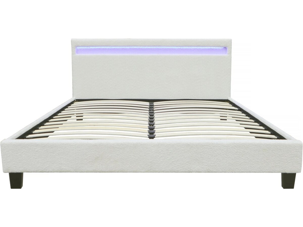 Letto in tessuto riccio "Maria" con LED 140x190cm - Crema