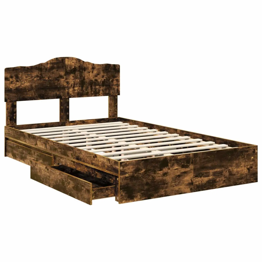 Letto matrimoniale | Letto per adulti | Letto con Contenitore con testiera Rovere fum¨¦ 135 x 190 cm