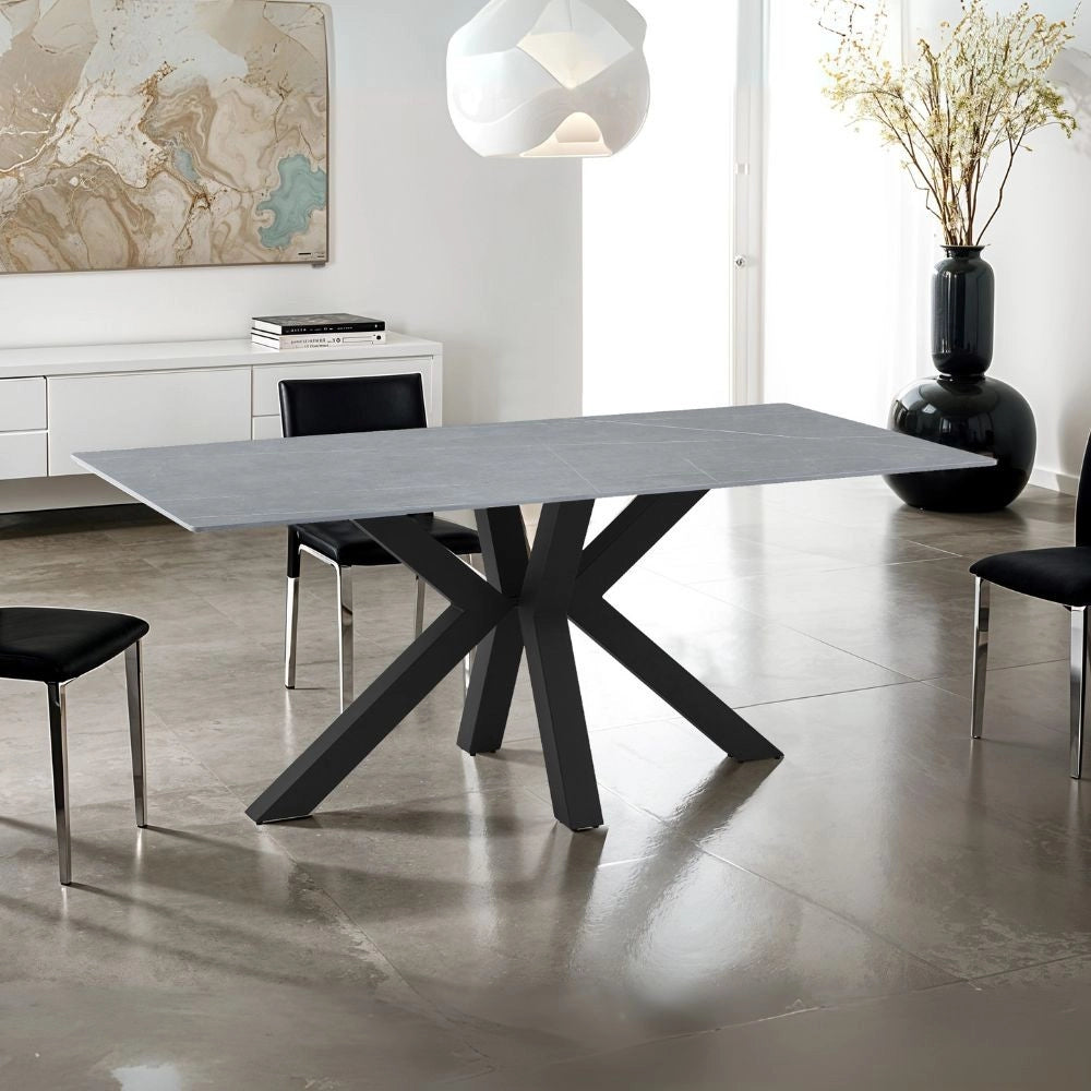 Tavolo Germany piano ceramica effetto marmo grigio opaco 180x90 cm.