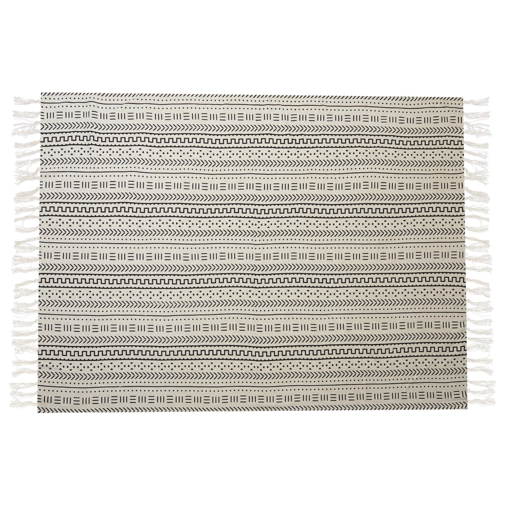 Coperta in cotone nero bianco 130 x 180 cm copriletto motivo tribale camera da letto soggiorno