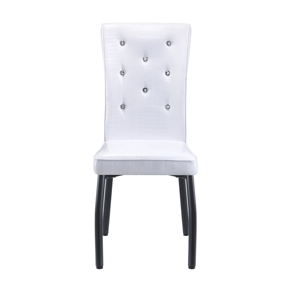 Sedia da Pranzo Set da 4 con Schienale Trapuntato e Piedini Regolabili, in Metallo e PVC, Nero e Bianco