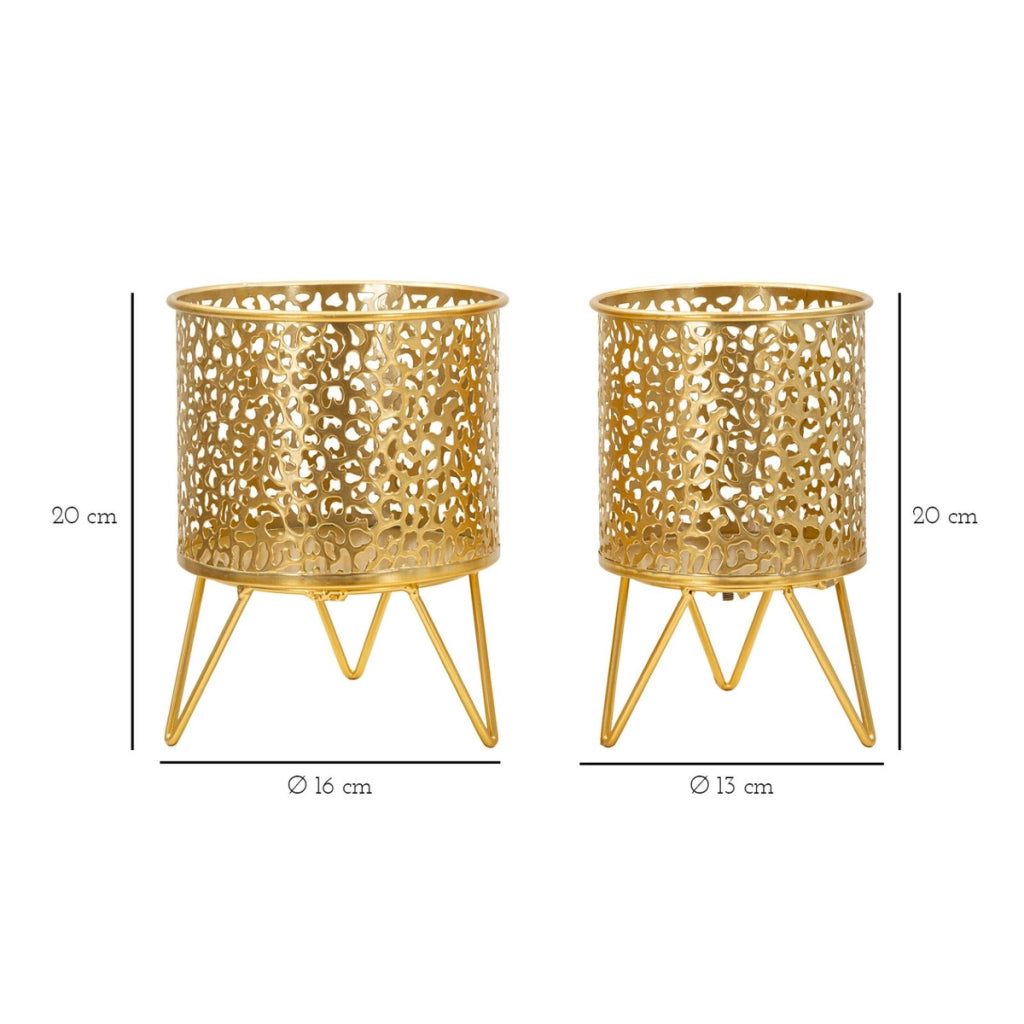 Set di 2 Vasi per Piante VKH415, Oro, Metallo, 16x16x20 cm