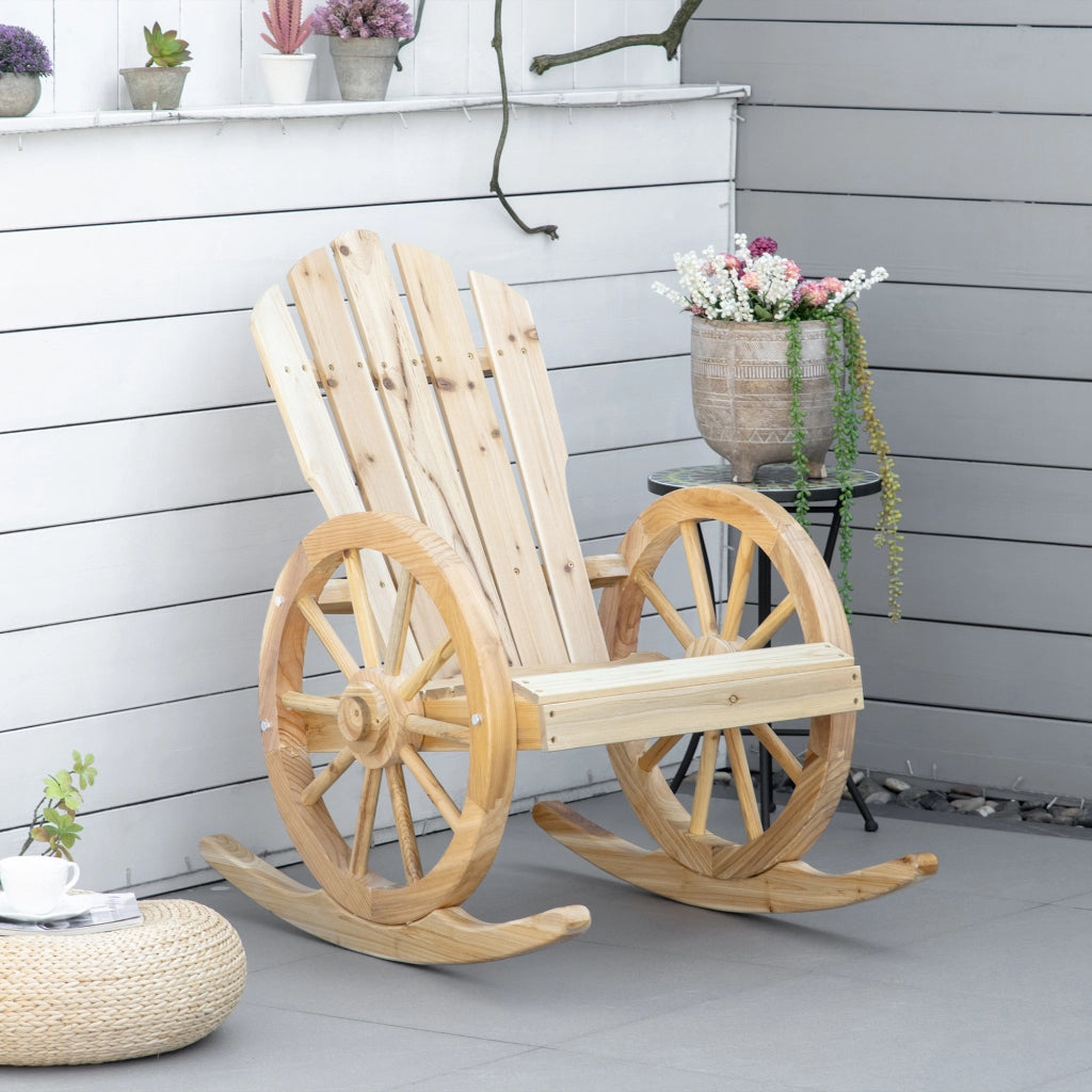 Sedia a dondolo in legno ¨C zephmum ¨C design ruota di carro, abete, 68x88x92 cm