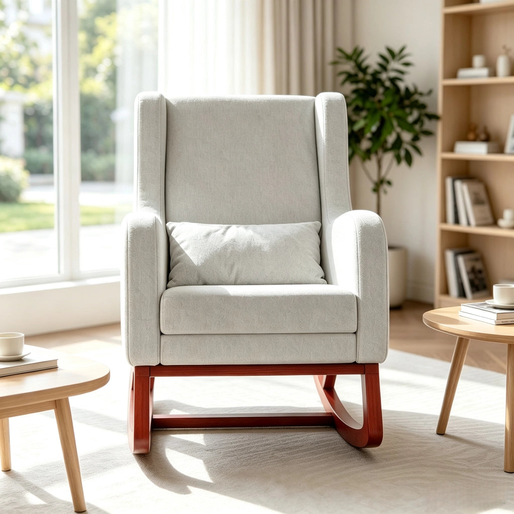 Poltrona relax a dondolo 67x64x99 cm con poggiapiedi; sedia a dondolo da interno per allattamento struttura in legno e velluto opaco; grigio
