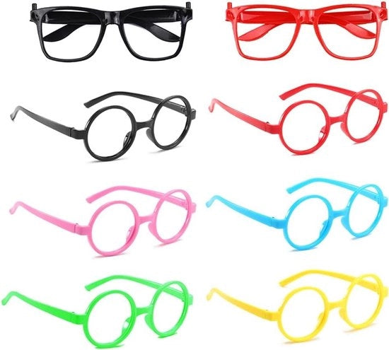 8 pezzi di occhiali da bambino in plastica colorata senza lenti - giocattoli per bambini per cosplay e accessori da festa