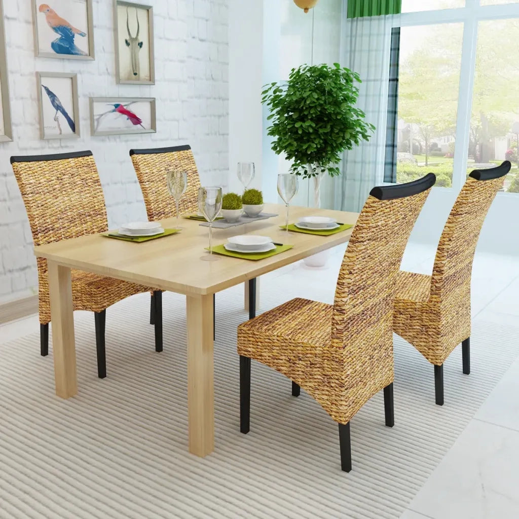 Sedie da Pranzo 4 pz in Legno Massello di Mango e Abaca 274198