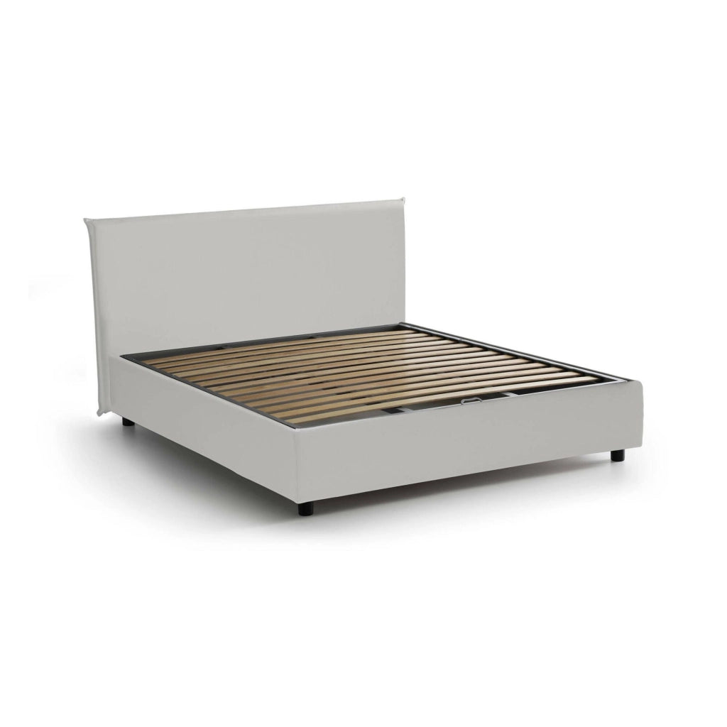 Letto matrimoniale Augustus, Letto contenitore con rivestimento in ecopelle, Made in Italy, Apertura frontale, adatto per materasso cm 140x200, Bianco