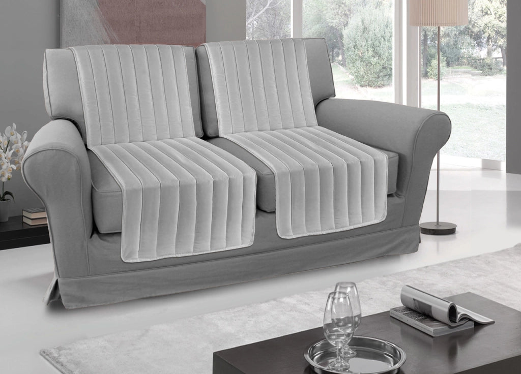 Copridivano A Fasce Trapuntate Proteggi Seduta Modello Stripe Colore Grigio - 1 Coppia - Grigio
