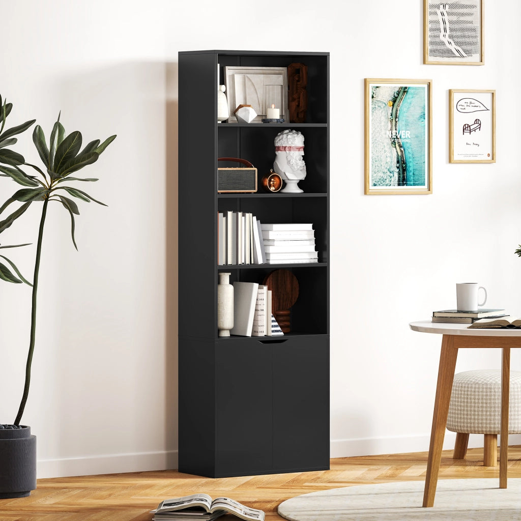 Libreria con Ante e Ripiani Aperti ¨C Zephmum ¨C Nero 59x29x180 cm