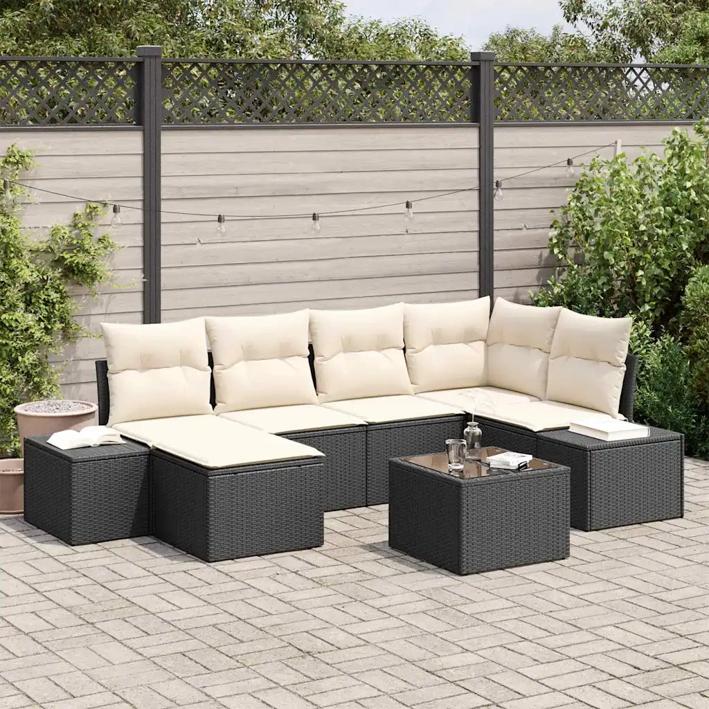 Set Divano da Giardino 7 pcs Nero e crema Poly Rattan 3347137