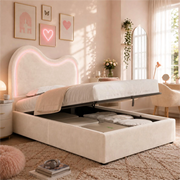 Letto imbottito per bambini con contenitore idraulico, 90x200 cm, velluto beige