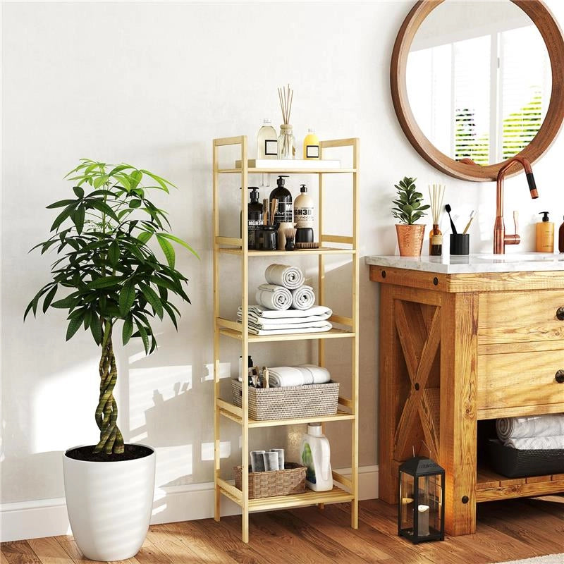 SCAFFALE BAGNO A 5 RIPIANI REGOLABILI IN ALTEZZA IN BAMBÙ 43.5X31.5X142 CM LEGNO NATURALE