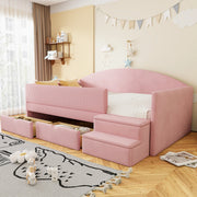 Letto imbottito per bambini 90x190 cm rosa con 2 cassetti, sponde e gradini