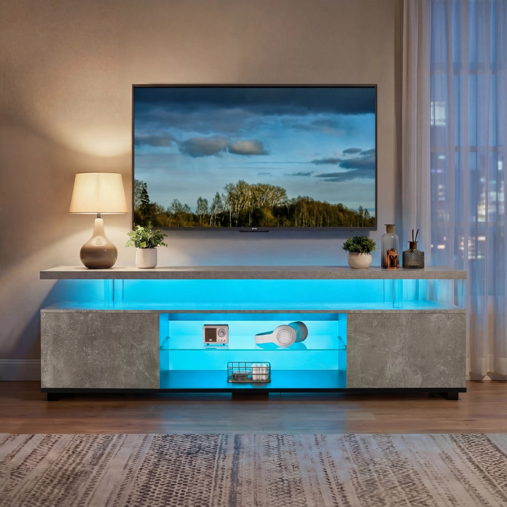 Mobile porta TV con striscia LED multicolore in legno ingegnerizzato grigio e nero