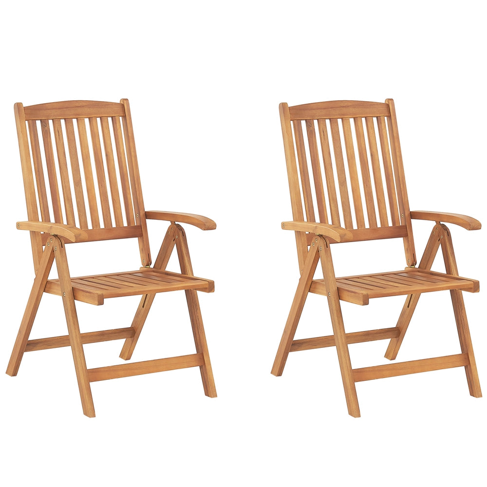 Set di 2 sedie da giardino in legno di acacia chiaro pieghevole in stile rustico resistente ai raggi UV