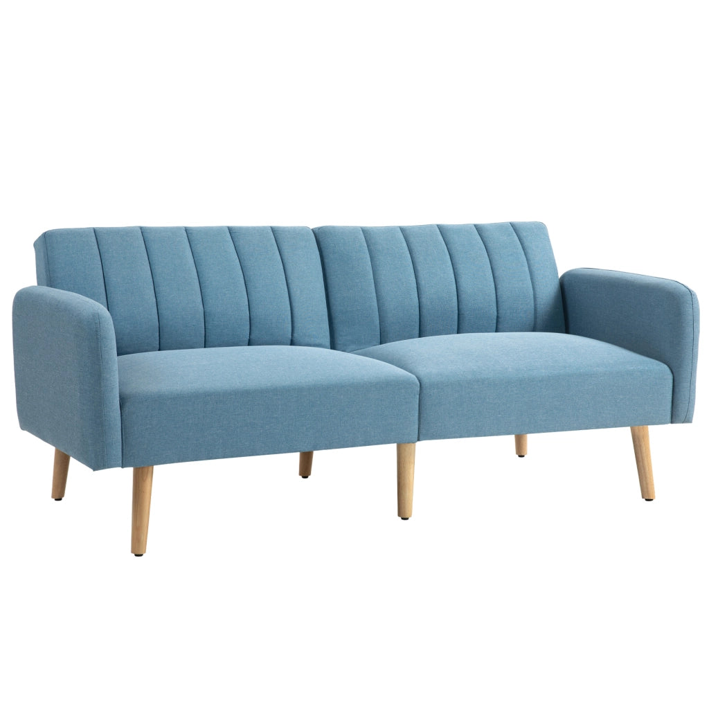 Divano Letto 2 Posti Imbottito in Tessuto con Schienale Regolabile e Braccioli Amovibili ¨C zephmum ¨C 173x75x73 Blu