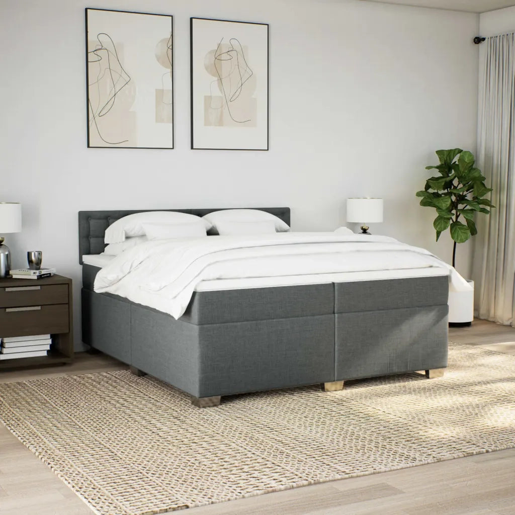 Giroletto a Molle con Materasso Grigio Scuro 200x200 cm Tessuto