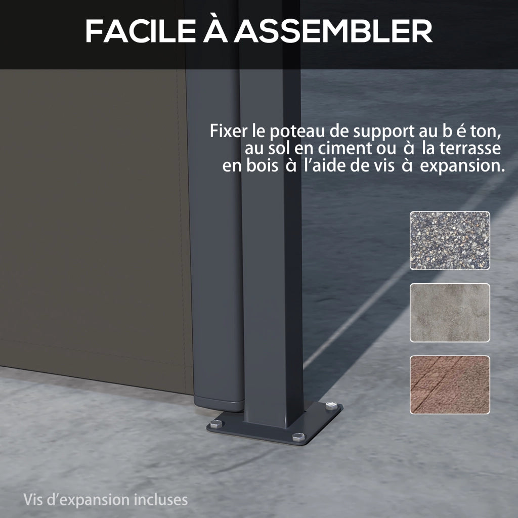 Paravento da giardino retrattile ¨C zephmum ¨C grigio scuro, alluminio, poliestere, 4x1.6 m