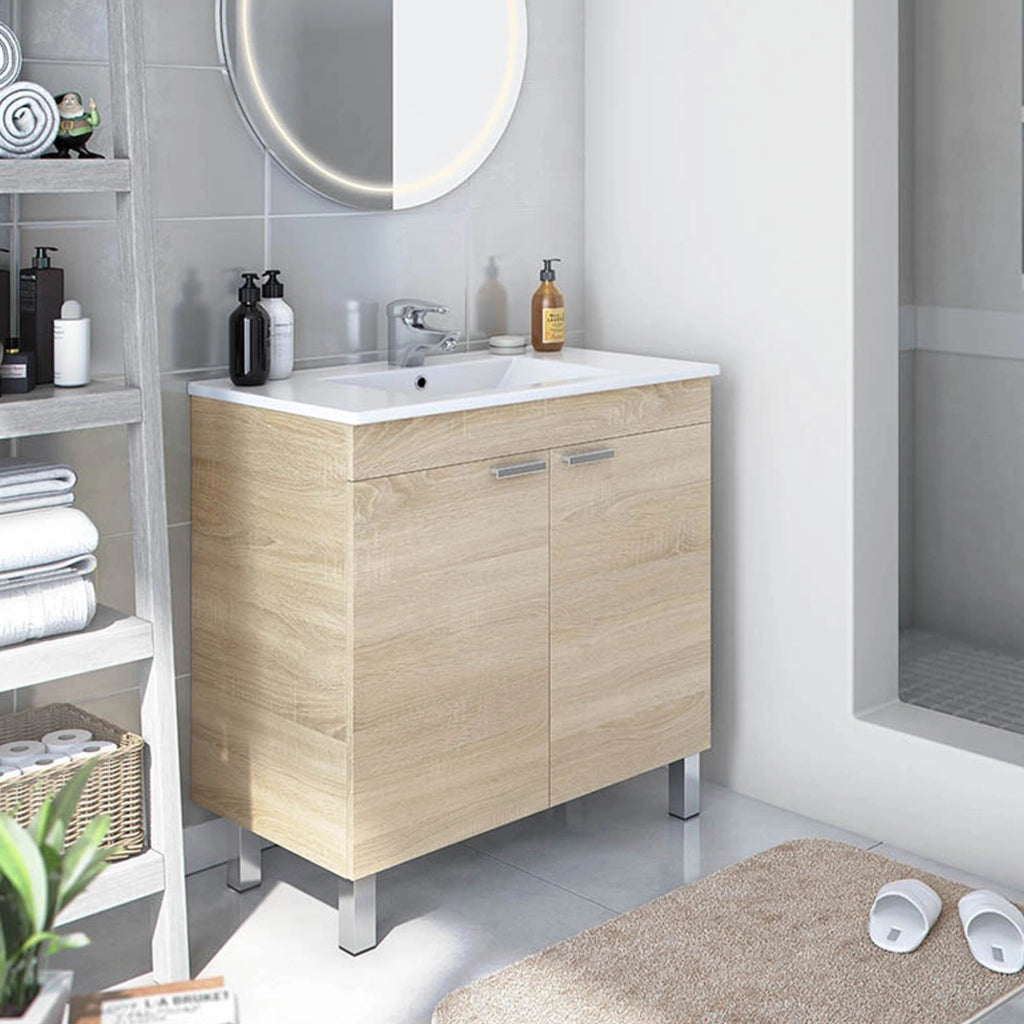Massiola, Mobile Sottolavabo 2 Ante, 80x45x80h cm Marrone Rovere