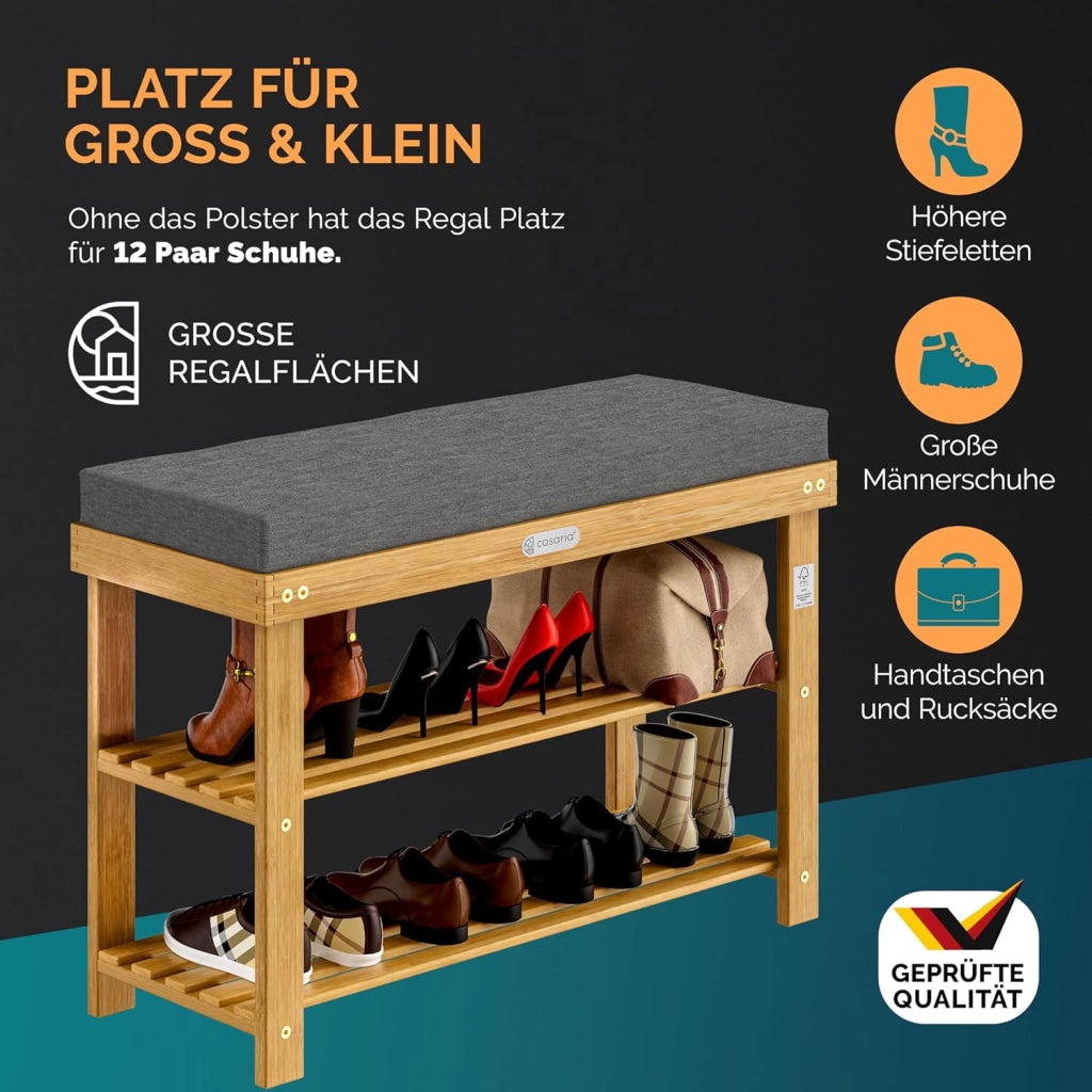 ® Scarpiera con Seduta 90x30x48cm in Legno d'Acacia Certificata FSC® Cuscino 5 cm Portascarpe Panca per Scarpe