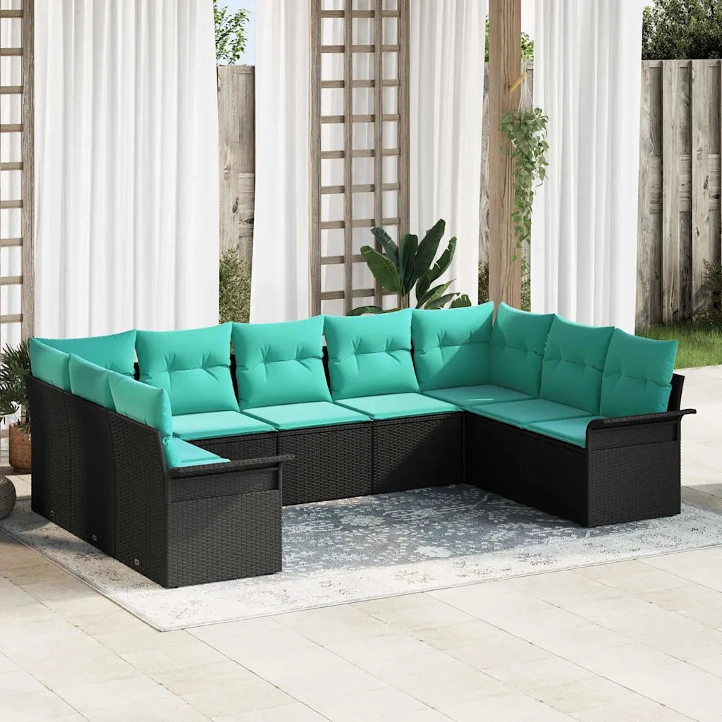 Set Divano da Giardino con cuscino 9 pcs Nero polyrattan