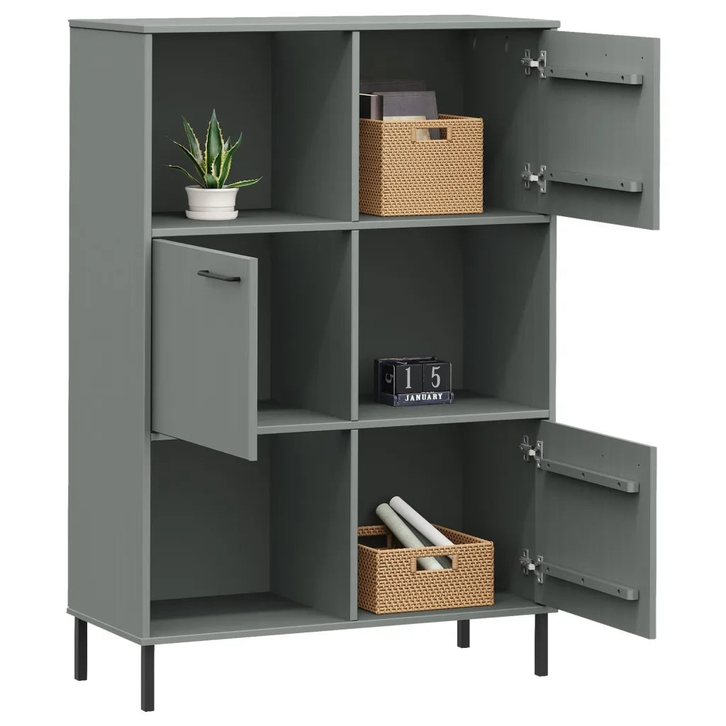 Libreria con Gambe Metallo Grigio 90x35x128,5 cm Massello OSLO 351013