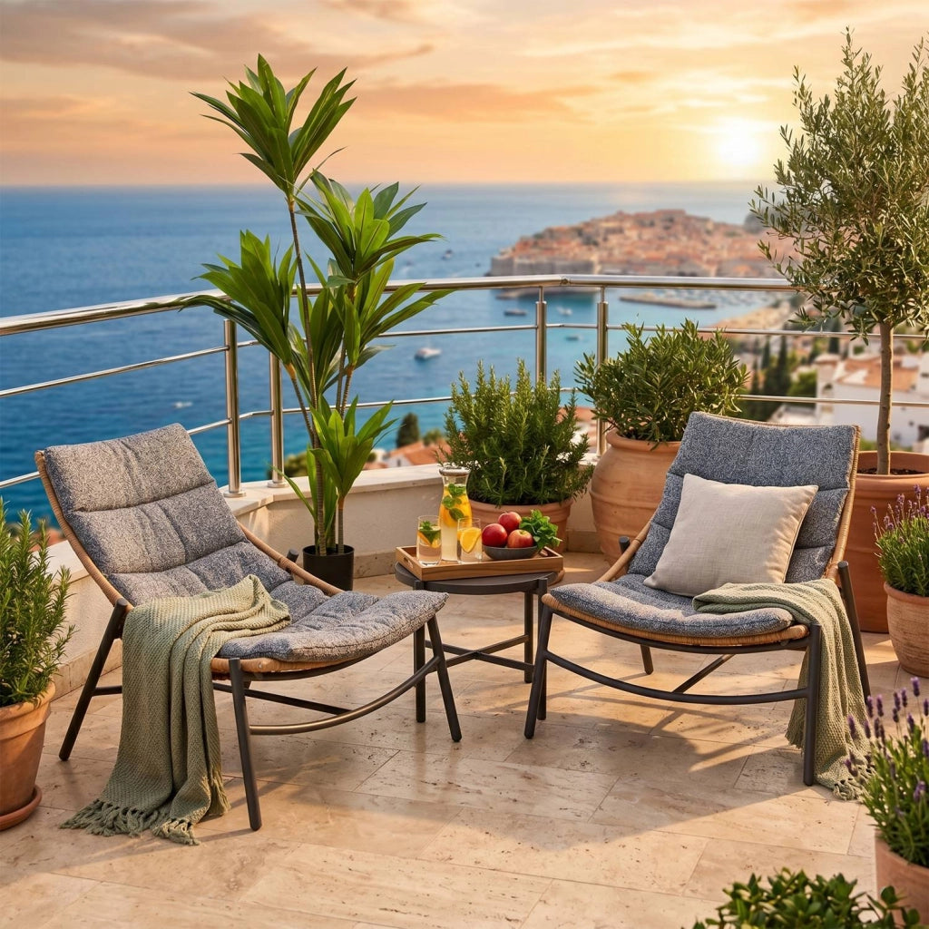 Marvin Set Salotto da Giardino 2 Posti in Polyrattan con Cuscini e Tavolino, Arredo Esterno per Terrazzo Balcone Veranda