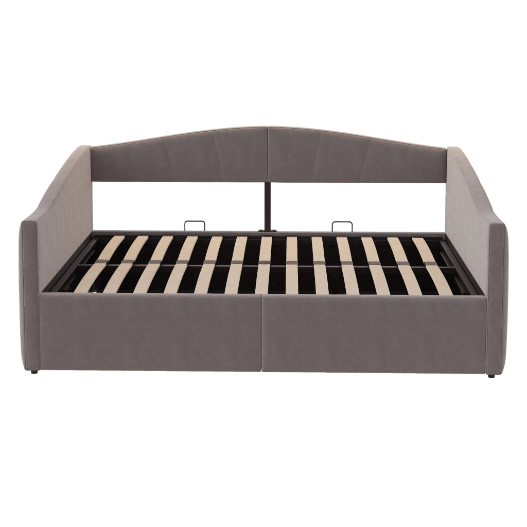 DESMIU Divano letto 140 × 200 cm 2 posti con contenitore idraulico e braccioli, senza materasso, in velluto grigio