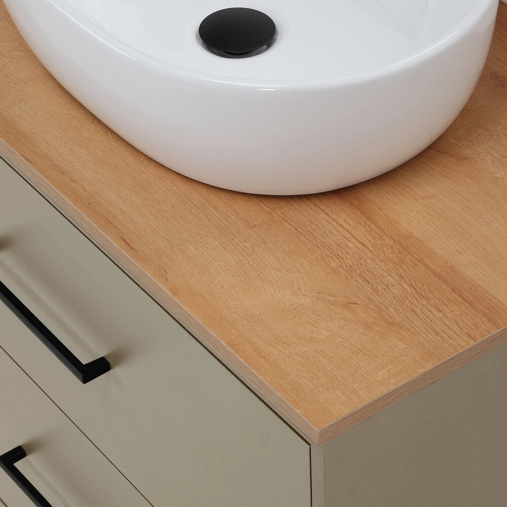 Mobile bagno sospeso 80cm tortora con due cassetti e specchio Brik