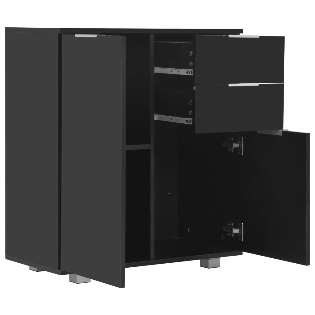 Buffet credenza cassettiera armadio mobile contenitore organizer per cucina soggiorno finitura lucida 71 x 35 x 80 cm legno ingegnerizzato nero 02_0036167