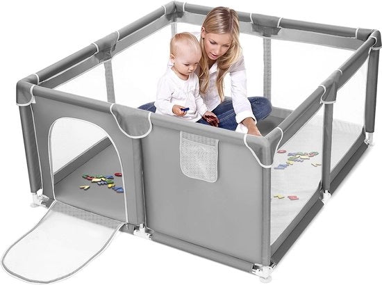 Casa per bambini, per appartamento, pieghevole, 130 x 130 cm, con chiusura con antislip, grande area di gioco sicura, con rete respirante su quattro lati e morsetti.