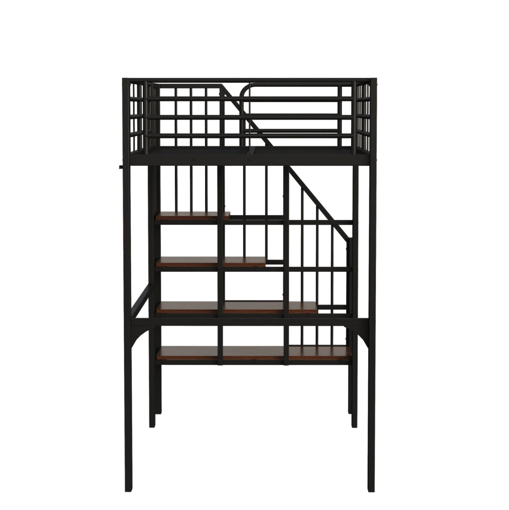 Letto a soppalco 90 x 200 cm con scala e spazio sottostante; nero