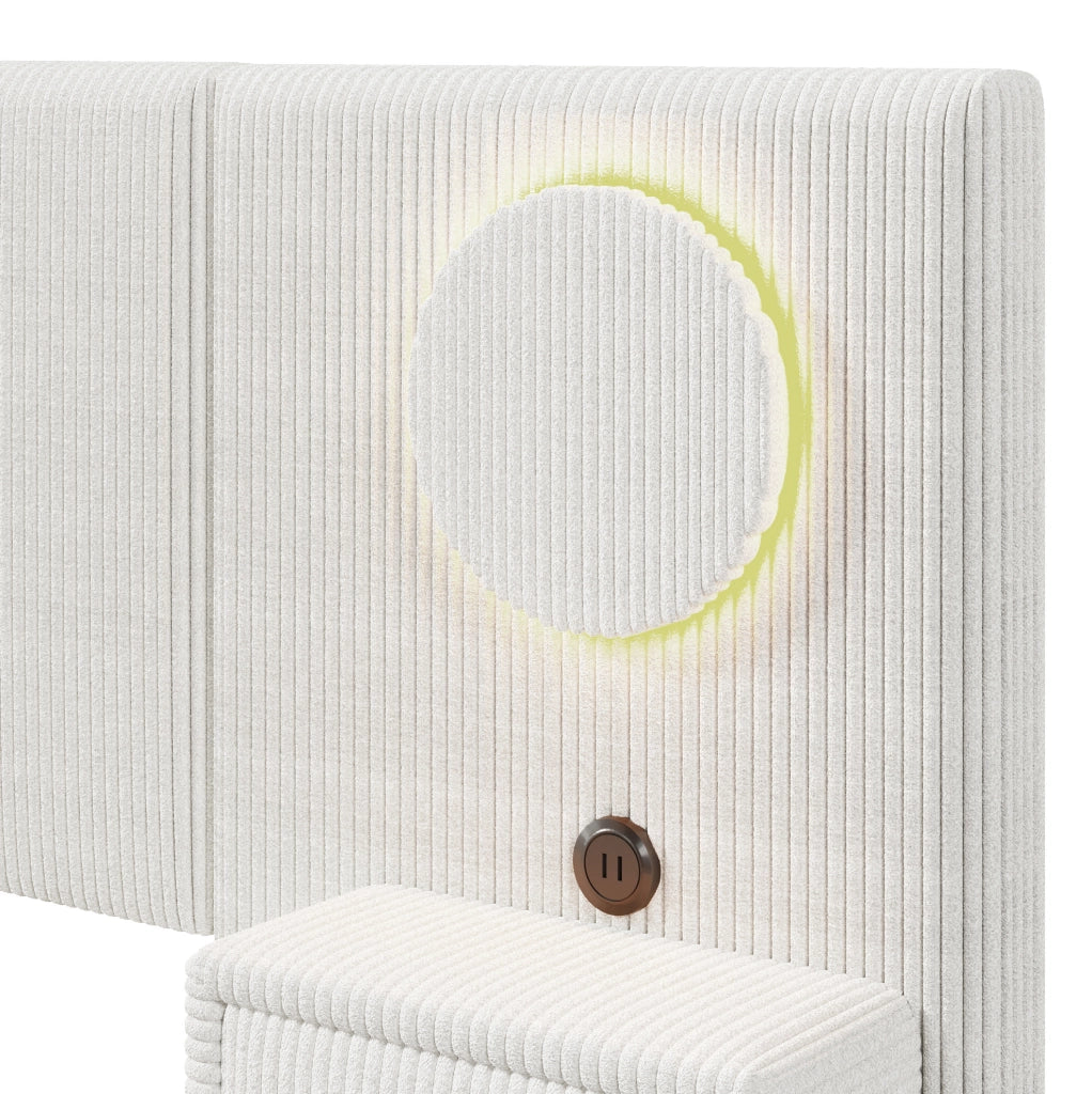 Letto imbottito beige 180x200 cm con LED, USB e comodini