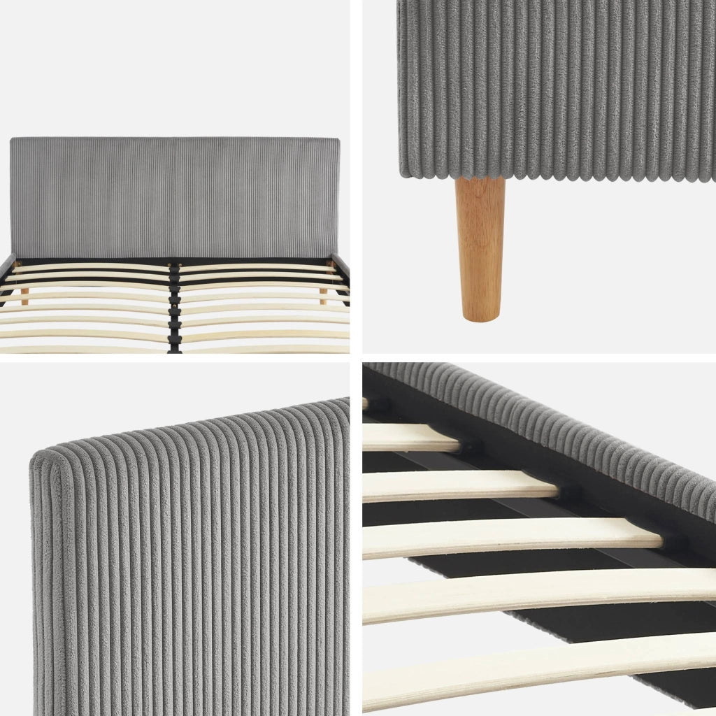 Struttura letto con rete a doghe e testiera 160x200cm, velluto a coste