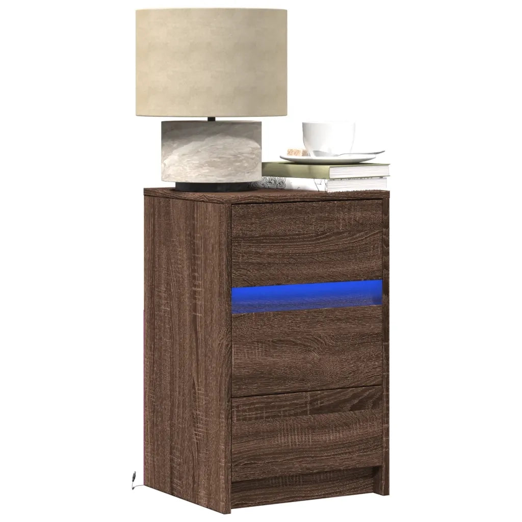 Comodino | Armadio da Notte | Mobiletto da notte con Luci LED Rovere Marrone in Legno Multistrato