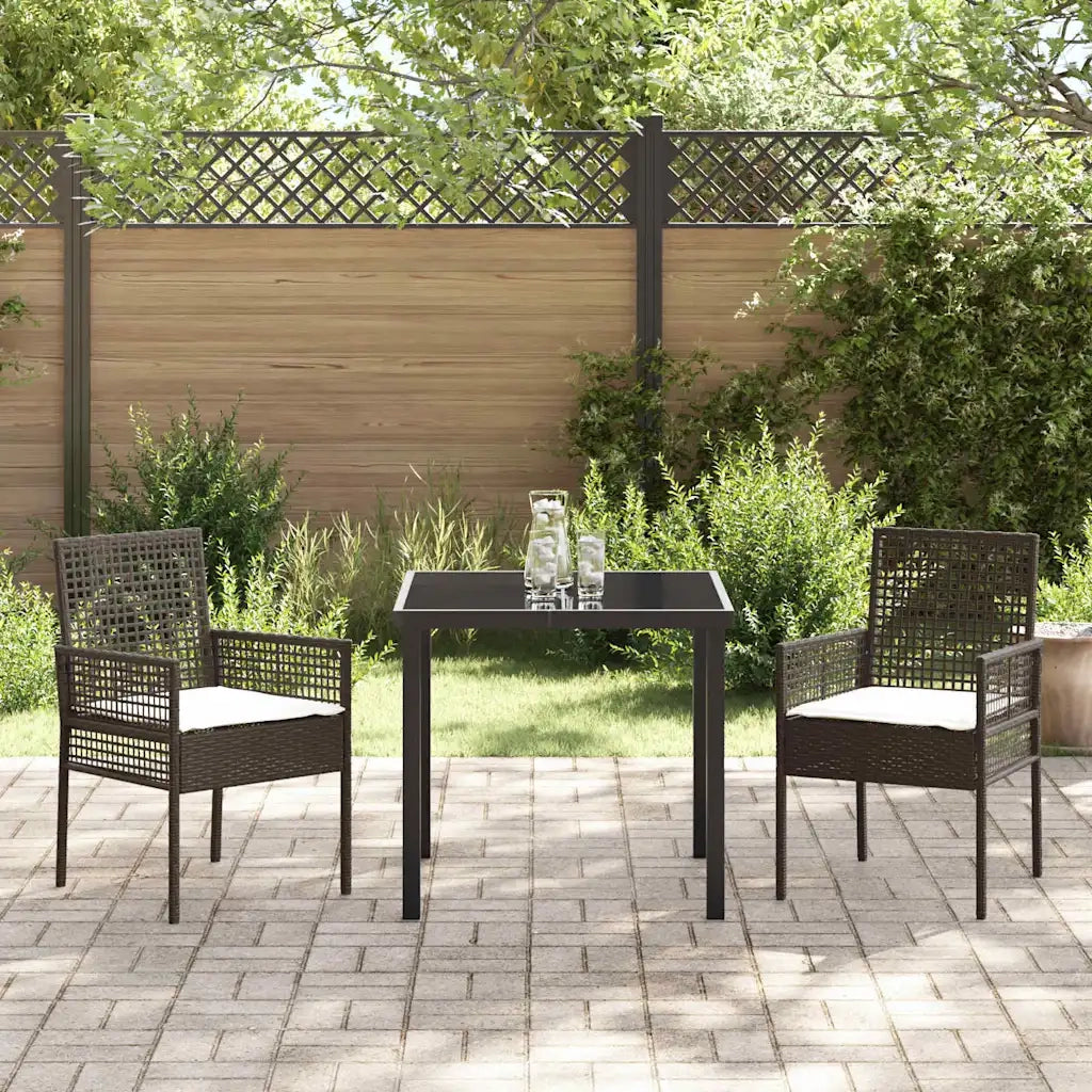 Set da Pranzo per Giardino con cuscino 3 pcs Marrone polyrattan