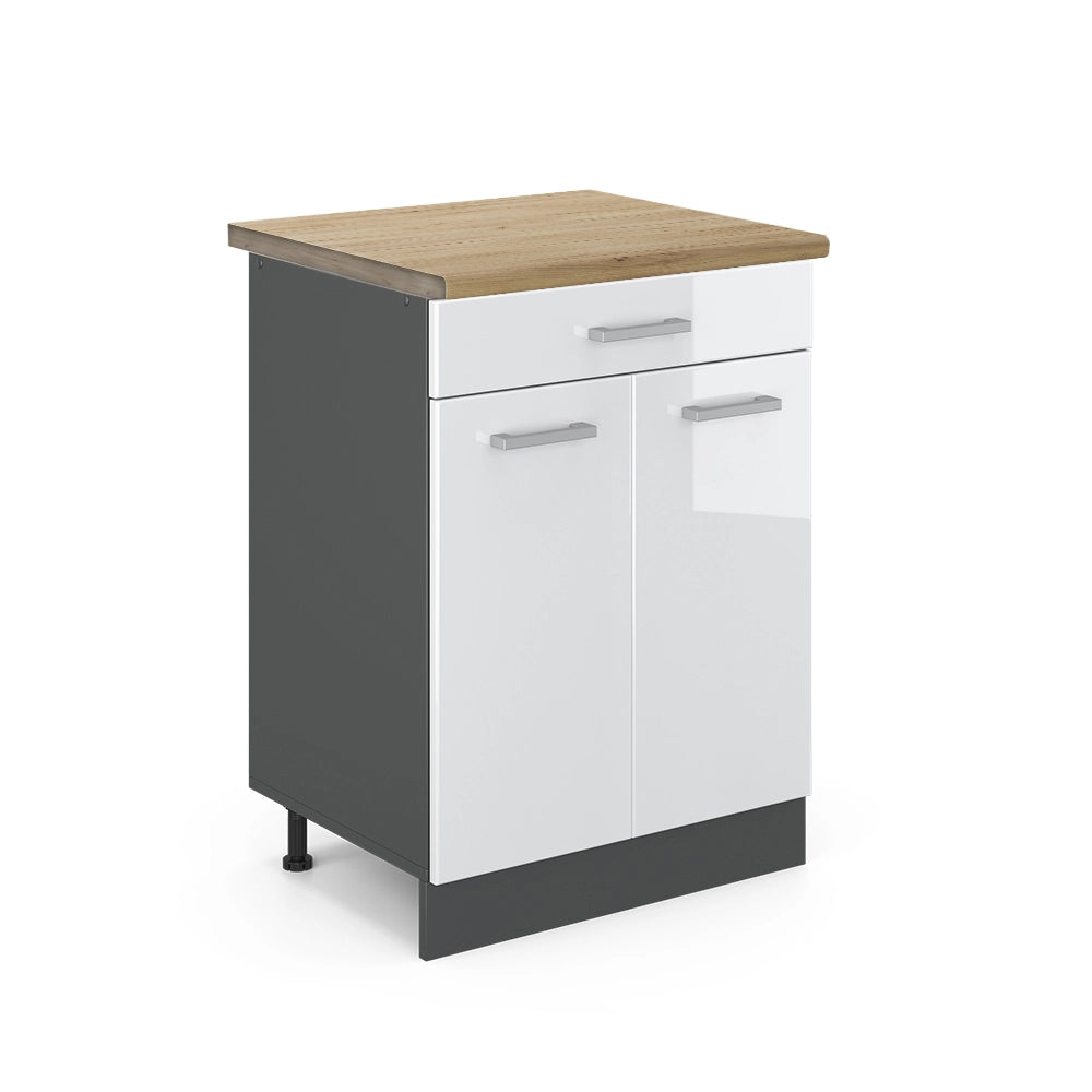 Vicco Mobiletto base per cucina Bianco lucido 60 cm , PL Rovere