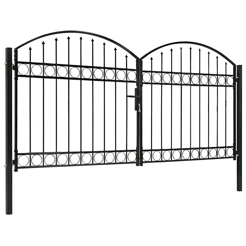 Cancello a Doppia Anta ad Arco in Acciaio 300x125 cm Nerocod mxl 127755