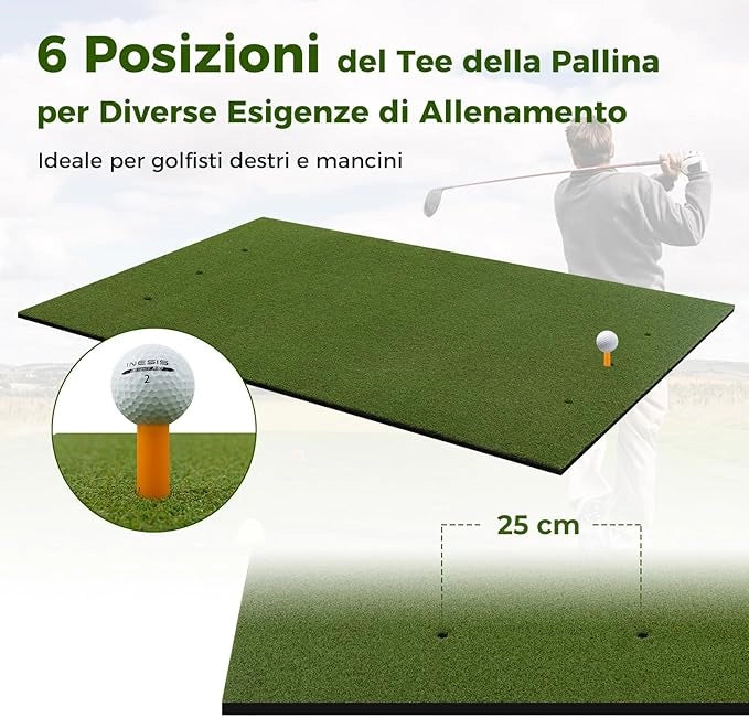 Tappeto da Allenamento Golf 3-in-1, Tappetino da Allenamento in Erba Sintetica con 2 Punte da Golf, 2 Aste di Allineamento e 3 Fori Preforati per le Punte
