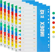 Confezionatore di file 5-pack - A4 12 parti - Numerato 1-12 - Cartucce colorate con punta a punta - Distributore di colla in plastica - 6 colori