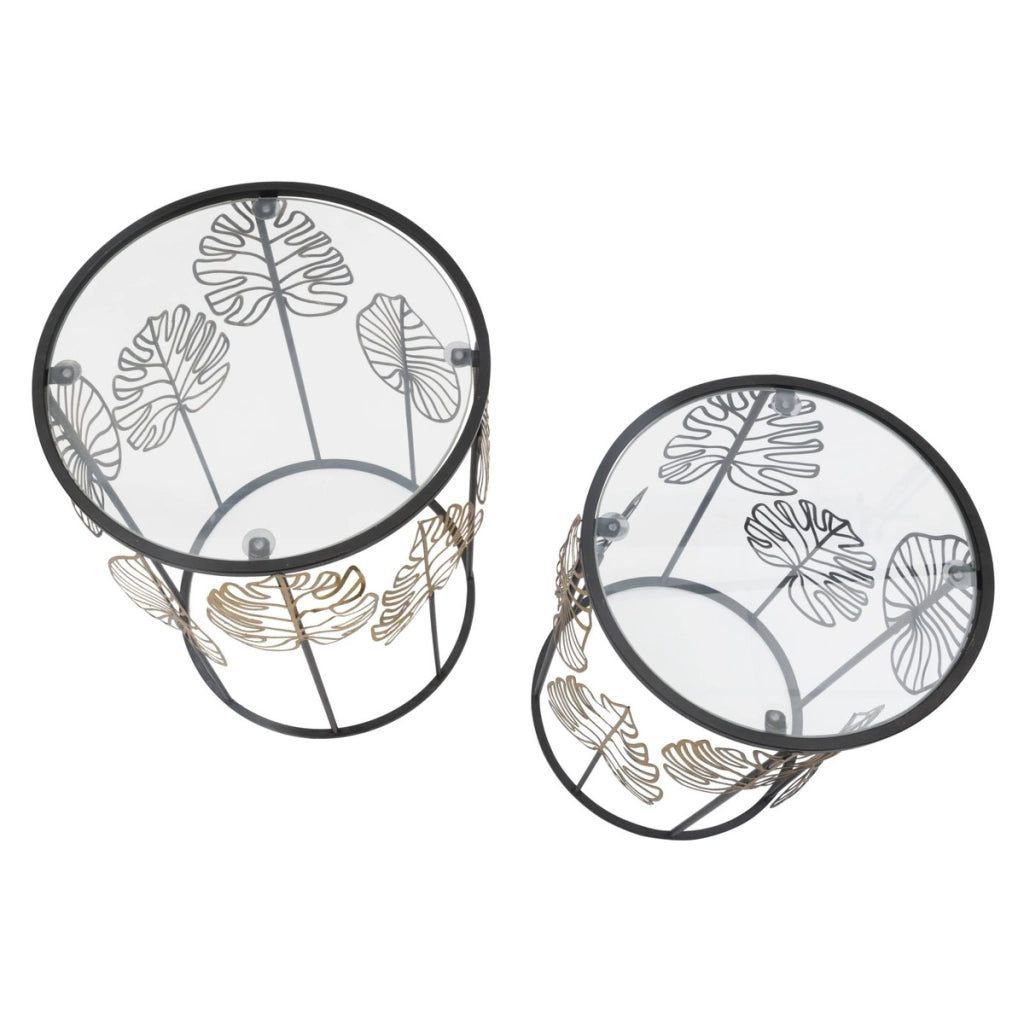 Set di Tavolini Foglia 67, Nero, Metallo, 38x38x55 cm