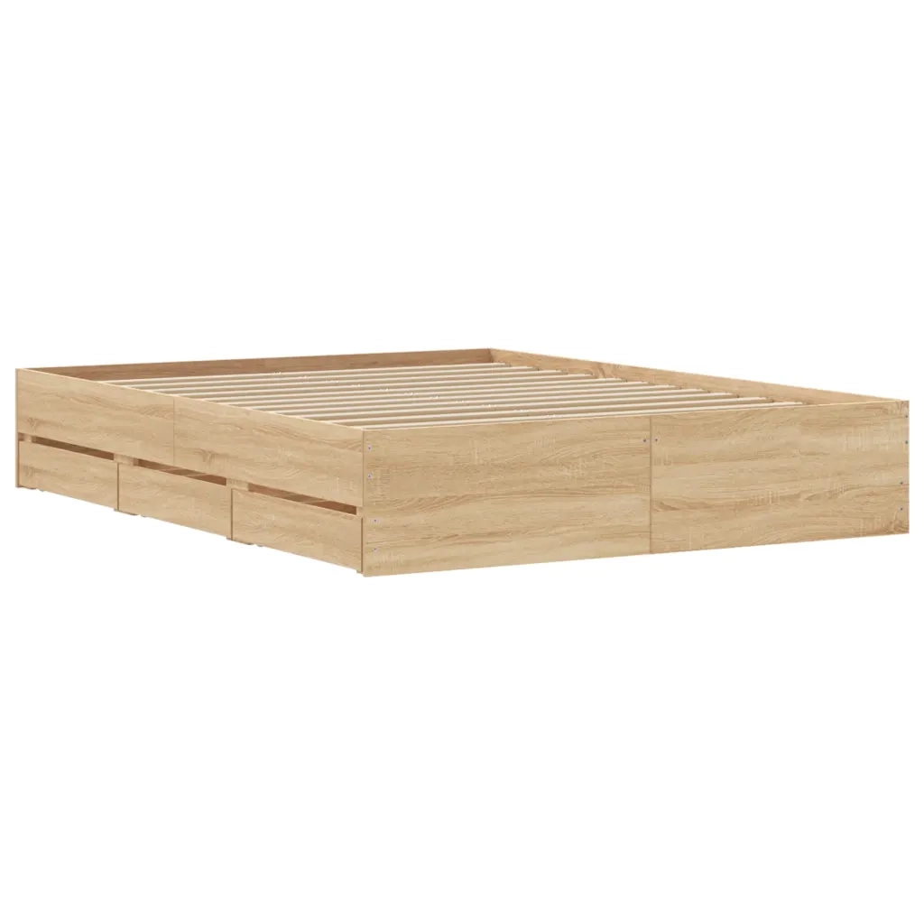 Giroletto Cassetti-Struttura Letto con contenitore Rovere Sonoma 140x190 cm Legno Multistrato 931639