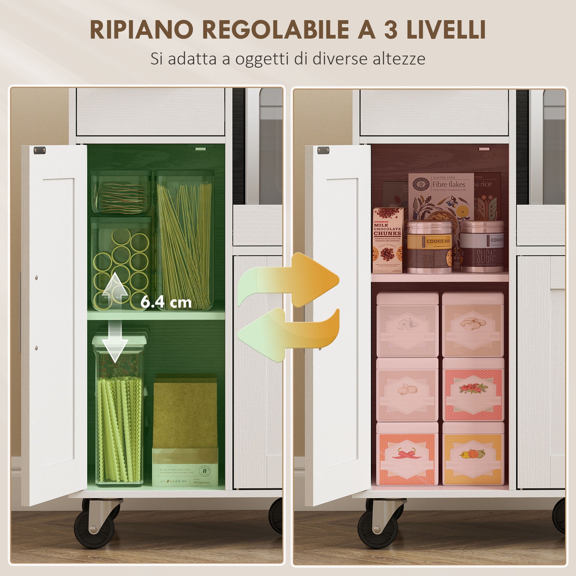 Mobile per Microonde 80x40x88,7 cm con Cassetto 2 Armadietti Ripiano Aperto e Piano Regolabile in Legno Bianco