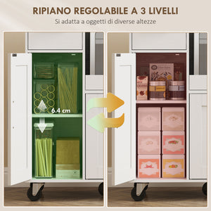 Mobile per Microonde 80x40x88,7 cm con Cassetto 2 Armadietti Ripiano Aperto e Piano Regolabile in Legno Bianco