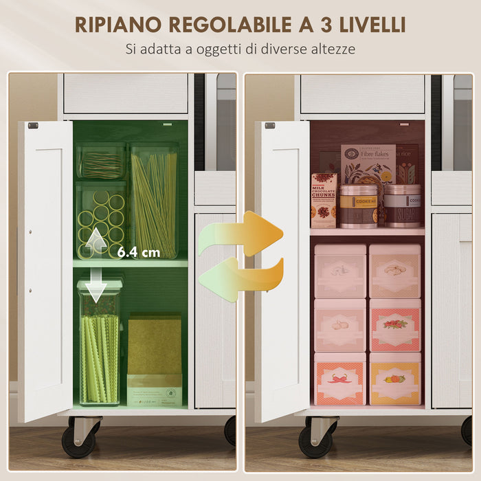 Mobile per Microonde 80x40x88,7 cm con Cassetto 2 Armadietti Ripiano Aperto e Piano Regolabile in Legno Bianco