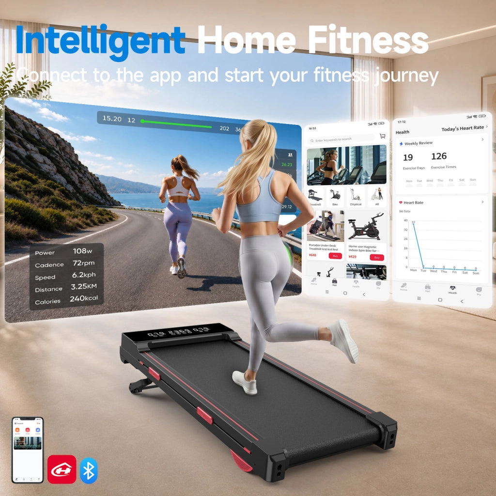 Tapis Roulant Salvaspazio con Pendenza Automatica 15%, Walking Pad da Scrivania Motore Senza Spazzole Silenzioso 2,5CV, 150kg, Telecomando e APP