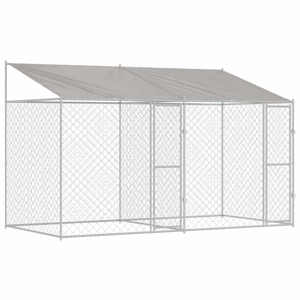 Gabbia per Cani con Tetto Argento 400 x 200 x 256 cm 3368298