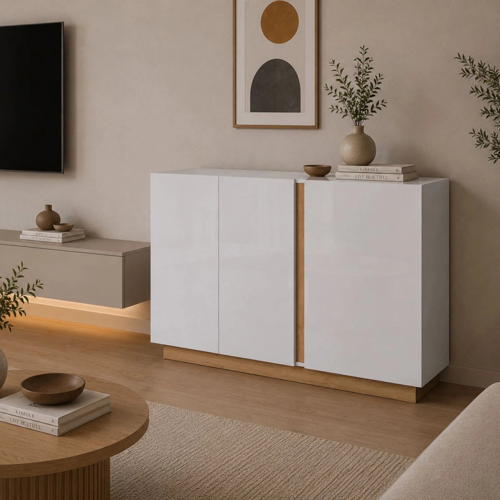 Madia Hala, Credenza 3 Ripiani, 138x40x91h cm Bianco Lucido