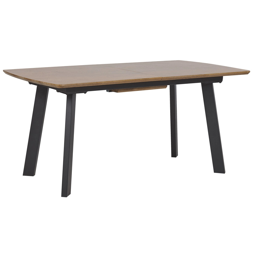 Tavolo da Pranzo Allungabile Piano in Legno Scuro e Gambe in Metallo Nero 160/200 cm